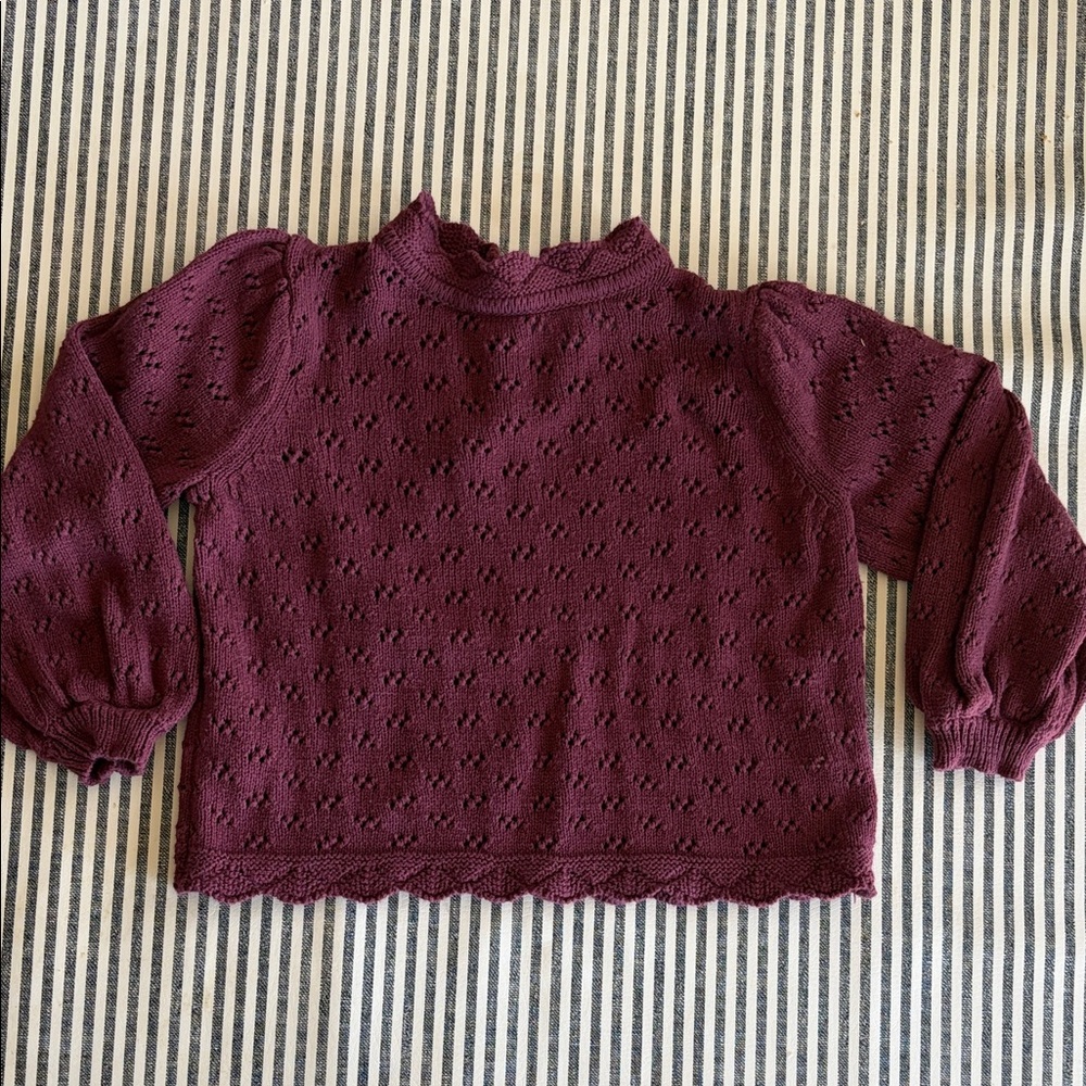 Girls Burgundy Eyelet Knit Sweater Top
